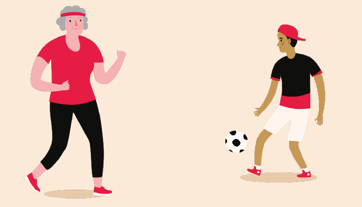 Illustration d'une personne âgée et d'un enfant pour symboliser l'APA à tout âge